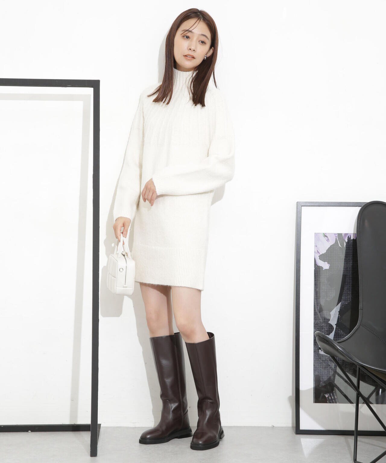 求心編みタートルニットワンピース