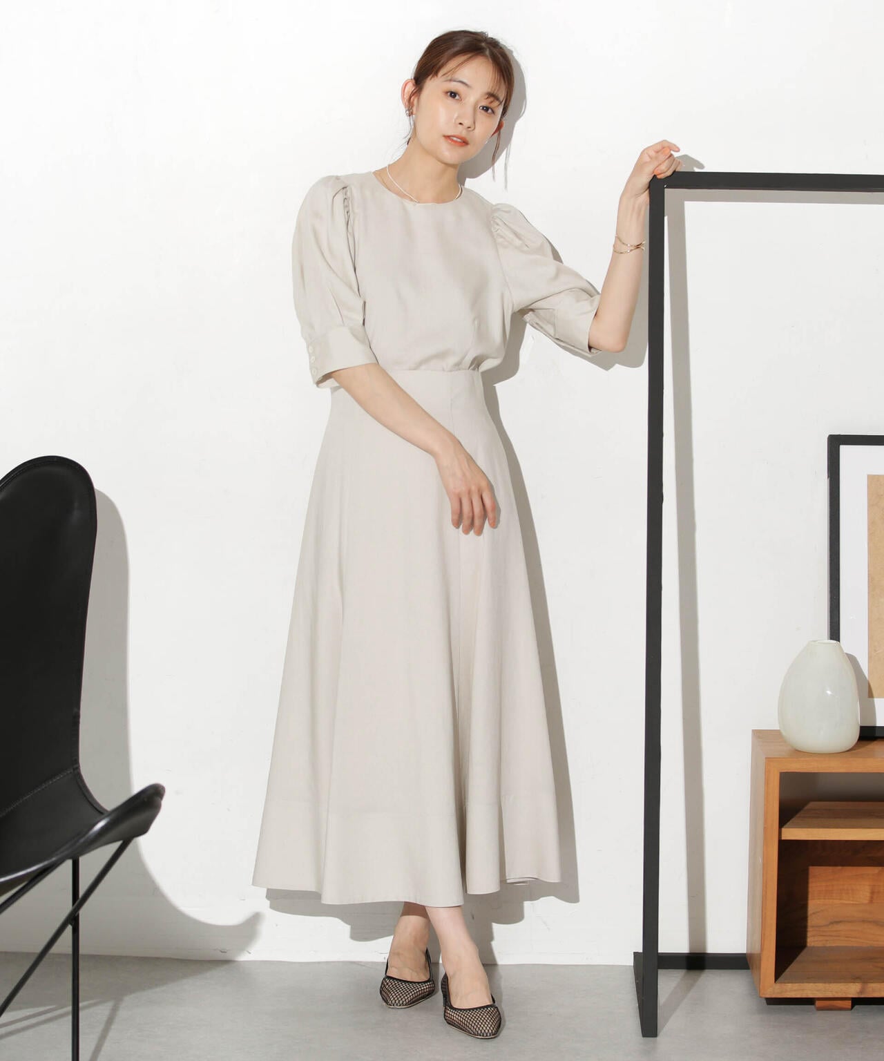 リネンブレンドギャザースリーブブラウス(セットアップ可) 6693221303