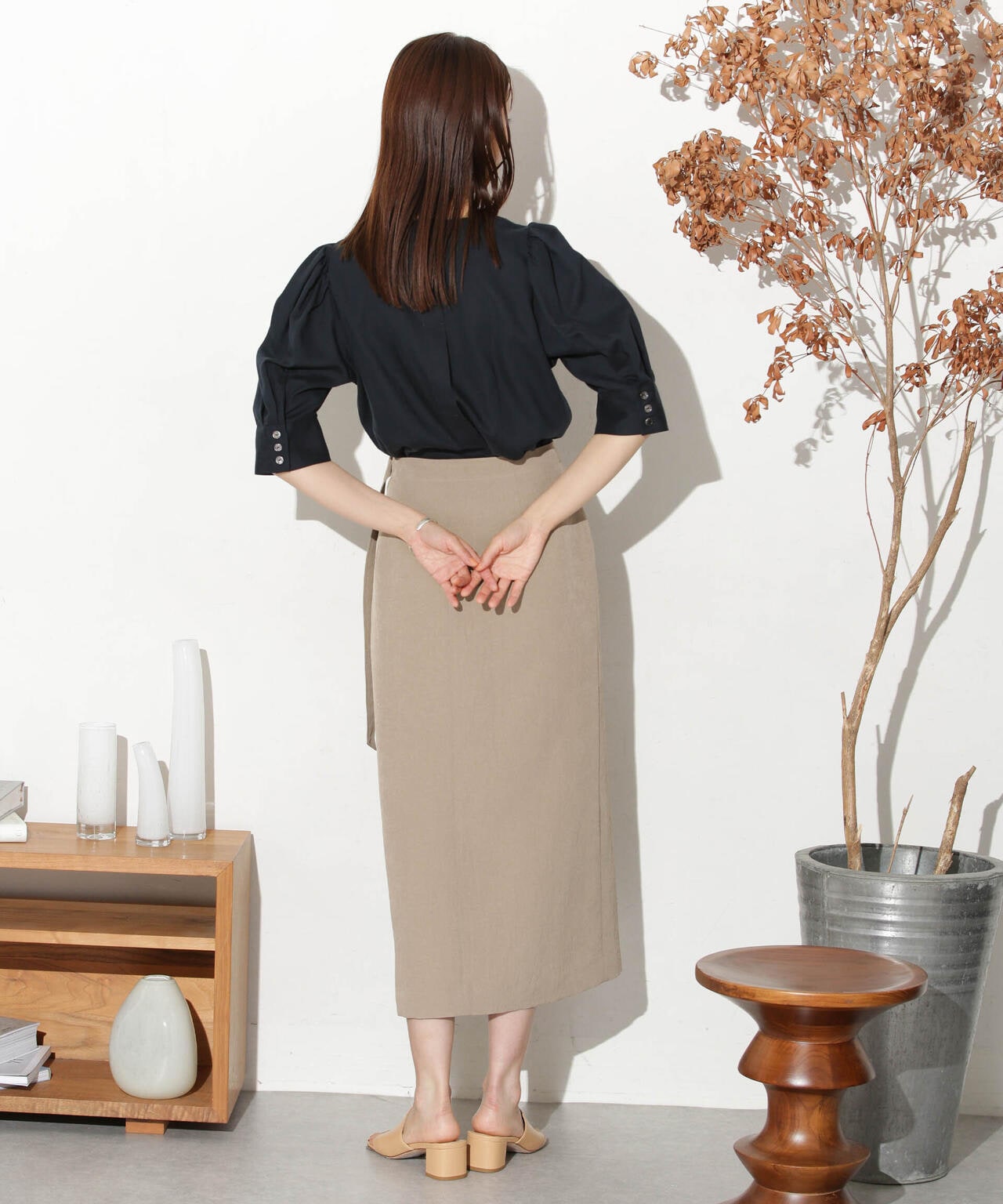 リネンブレンドギャザースリーブブラウス(セットアップ可) 6693221303