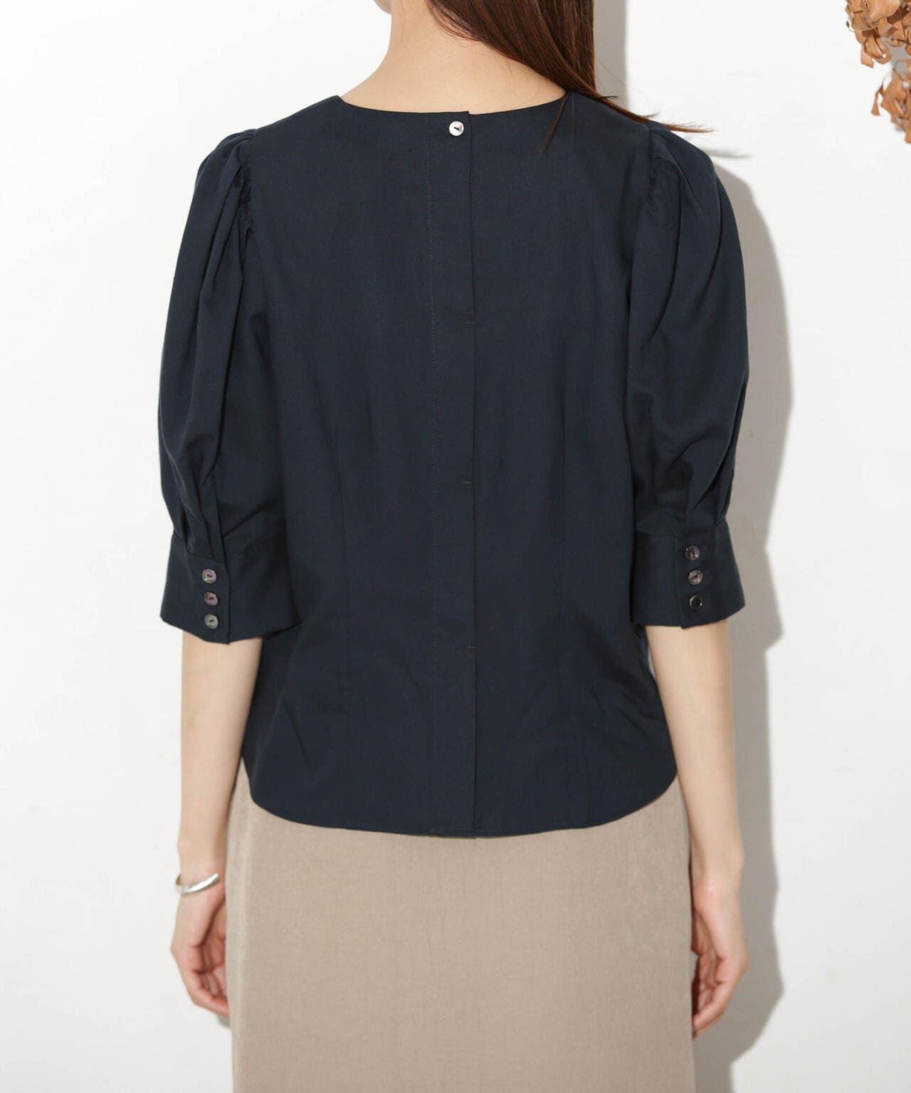 リネンブレンドギャザースリーブブラウス(セットアップ可) 6693221303