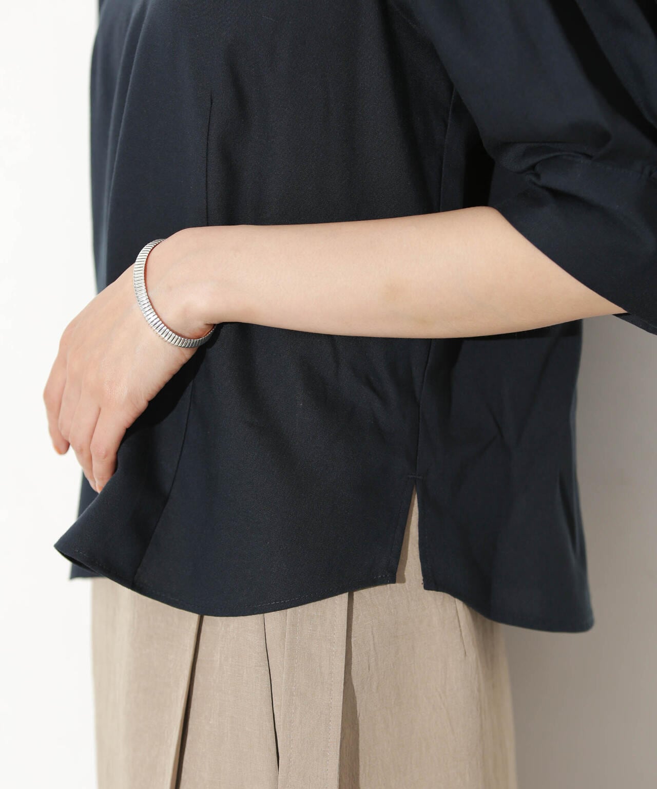 リネンブレンドギャザースリーブブラウス(セットアップ可) 6693221303