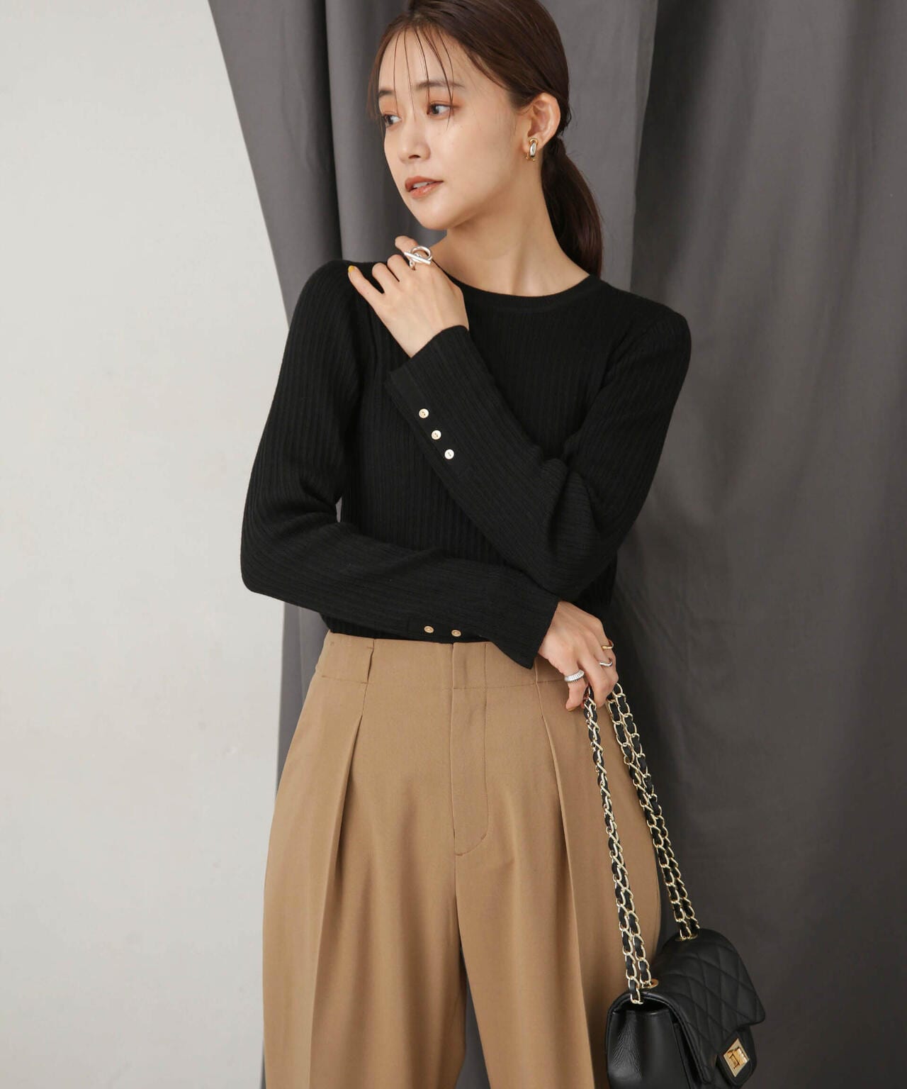 毛玉レスニットクルーネックリブプルオーバー 6693222306