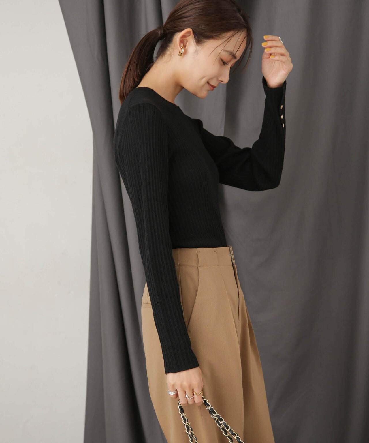 毛玉レスニットクルーネックリブプルオーバー 6693222306