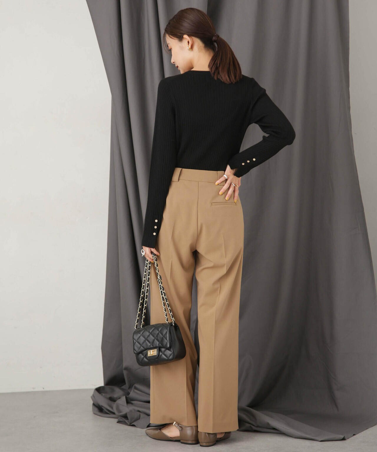 毛玉レスニットクルーネックリブプルオーバー 6693222306