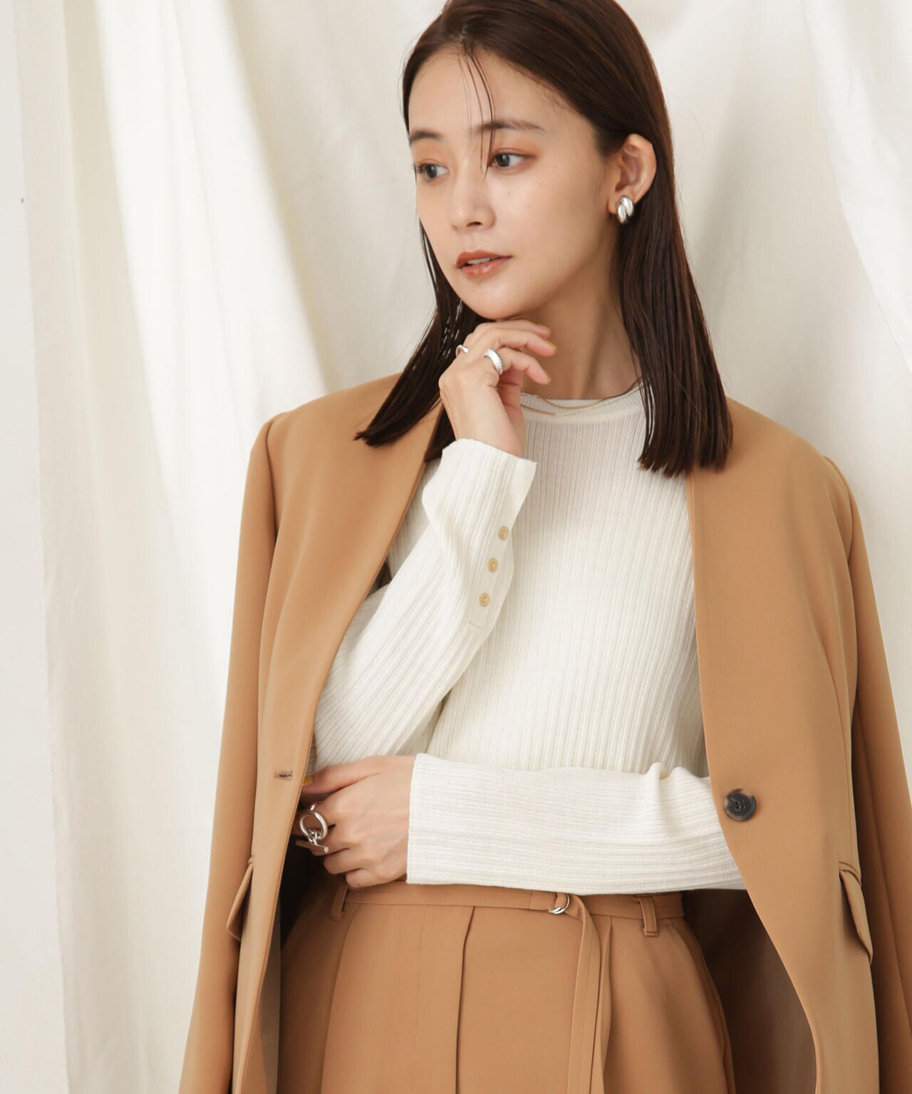 毛玉レスニットクルーネックリブプルオーバー 6693222306