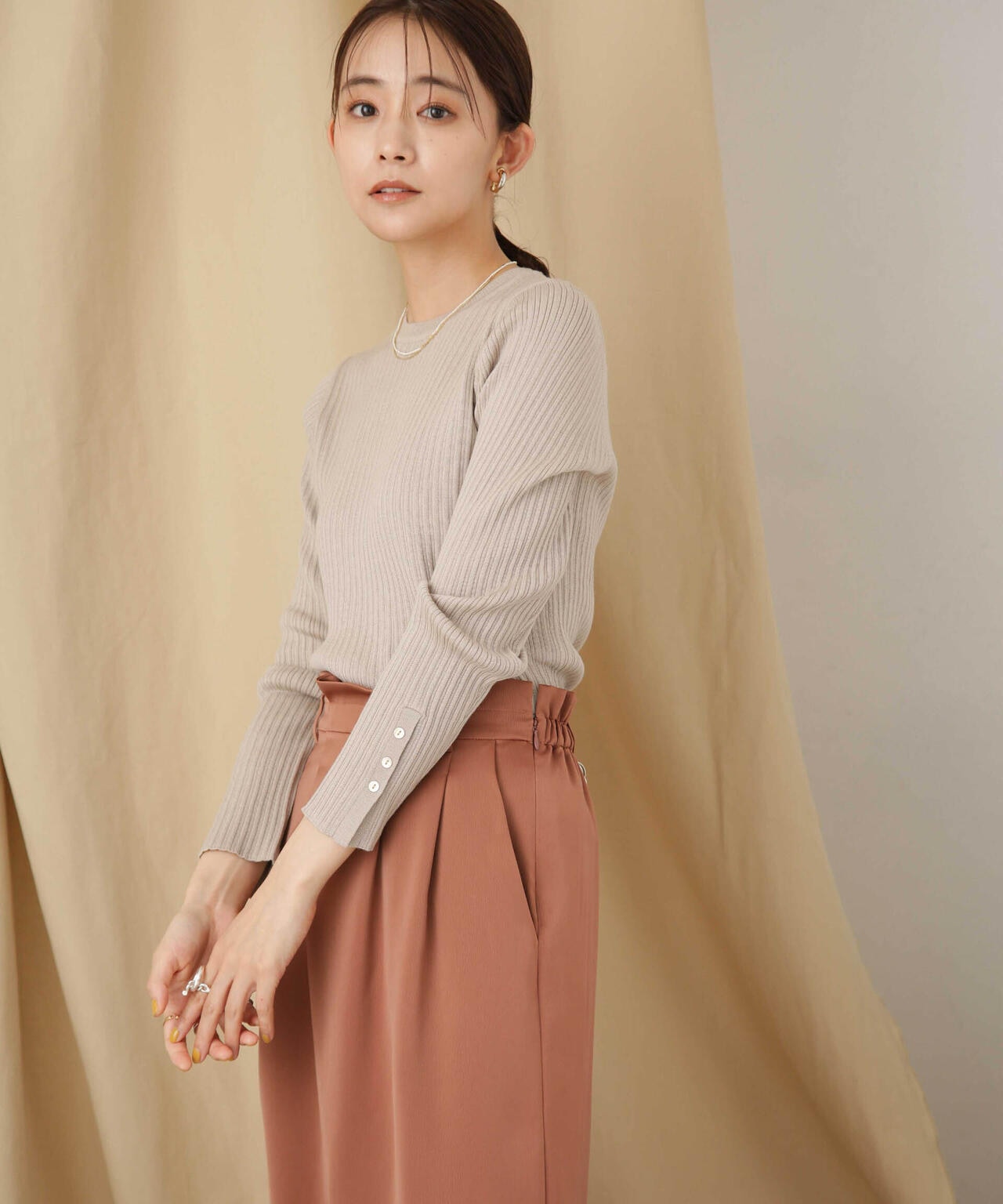 毛玉レスニットクルーネックリブプルオーバー 6693222306