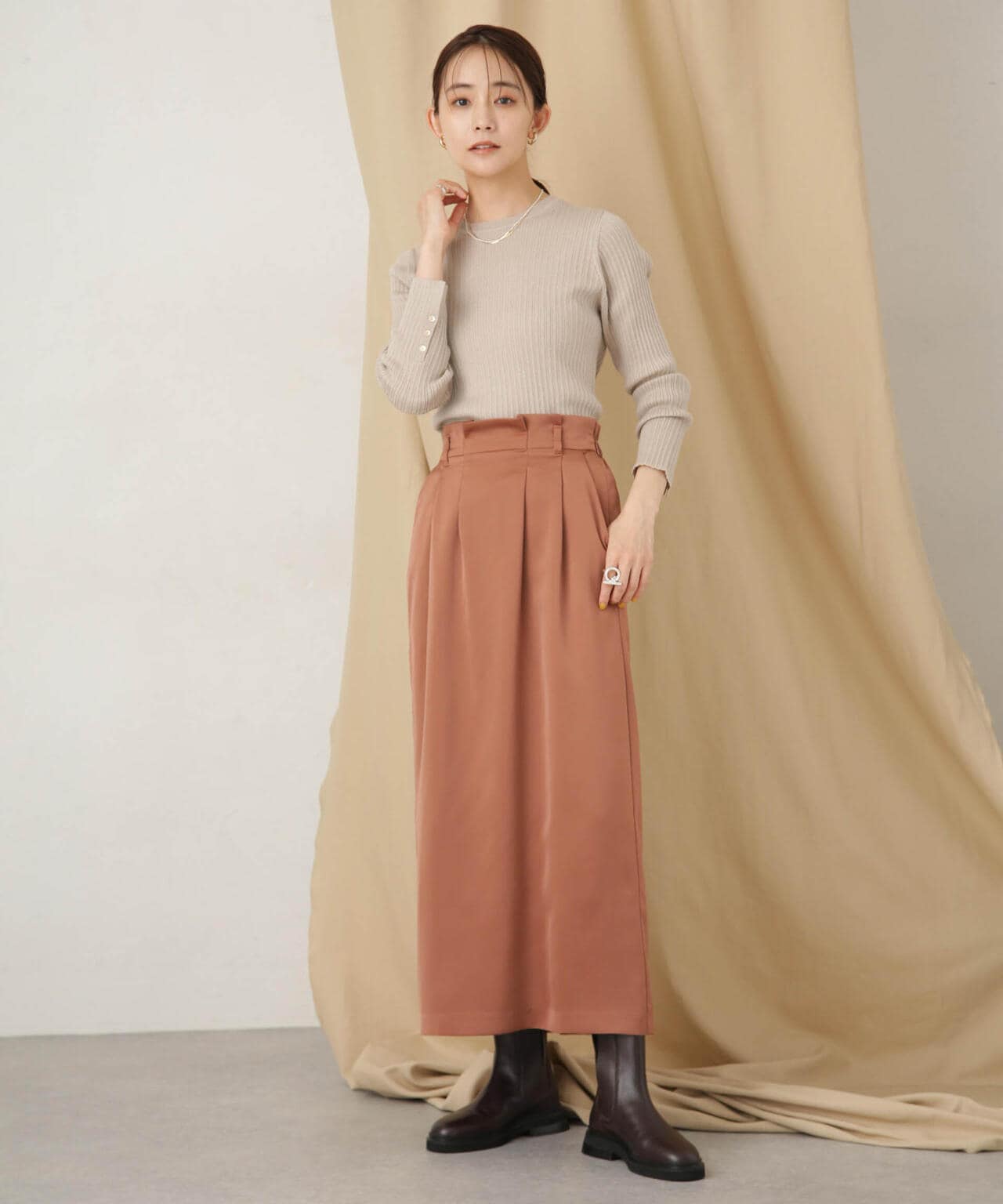 毛玉レスニットクルーネックリブプルオーバー 6693222306