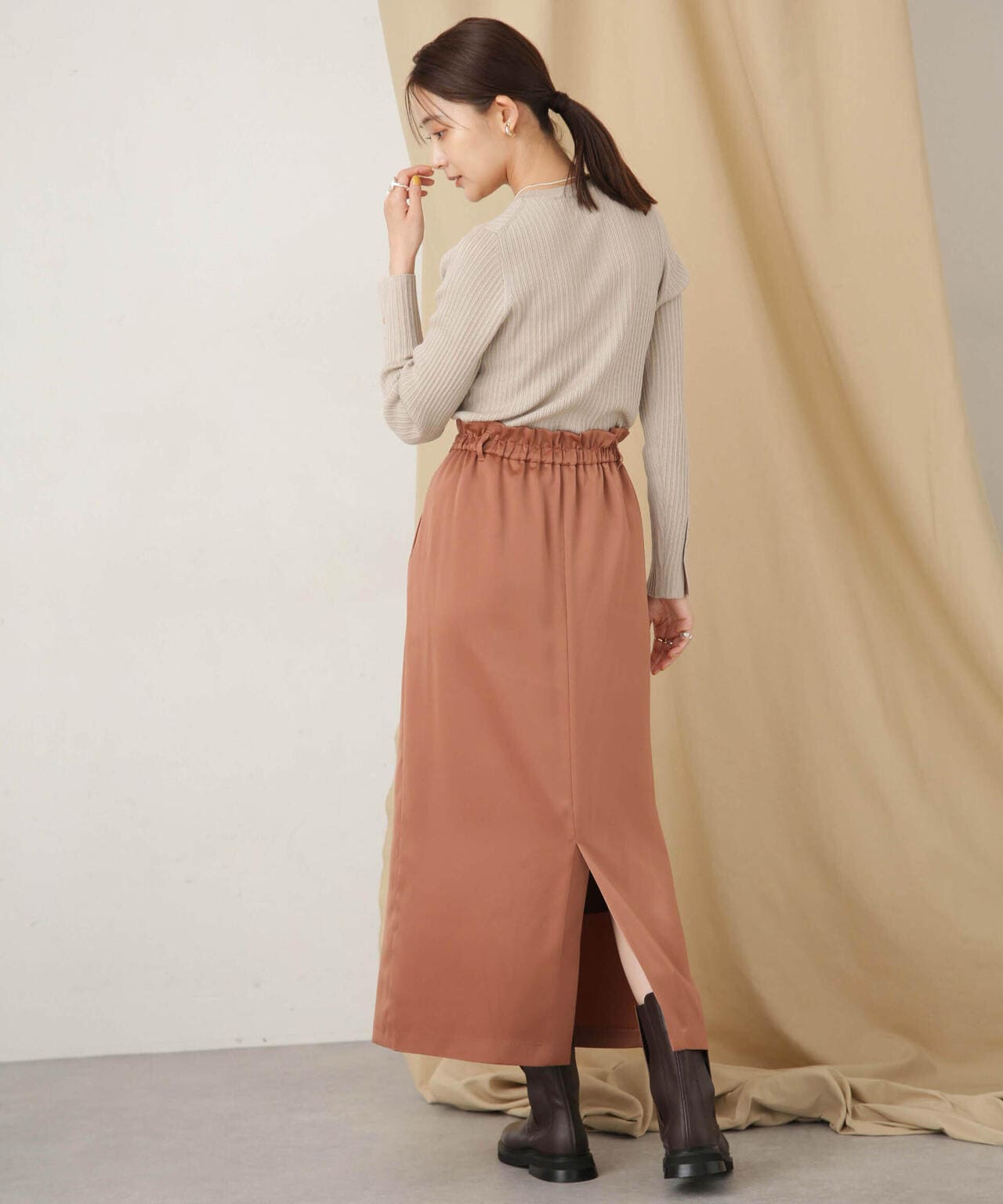 毛玉レスニットクルーネックリブプルオーバー 6693222306