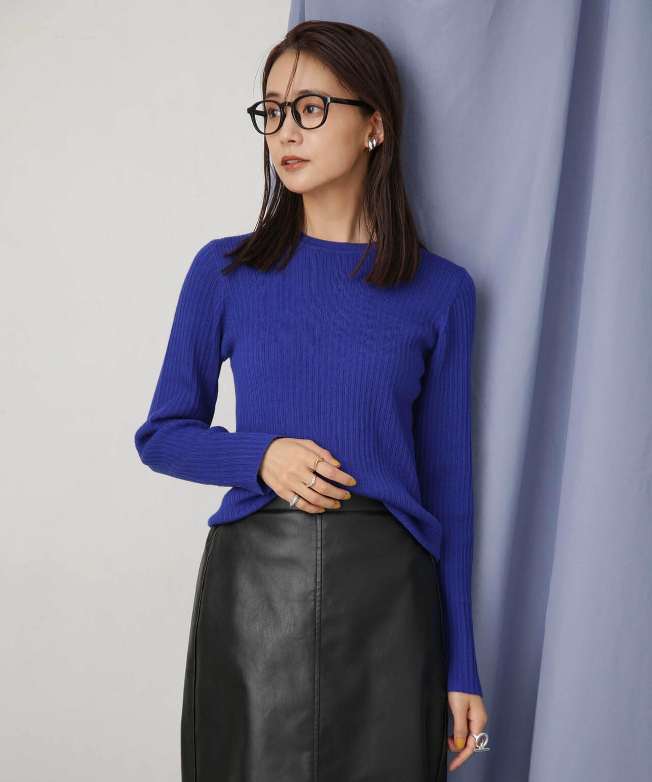 毛玉レスニットクルーネックリブプルオーバー 6693222306