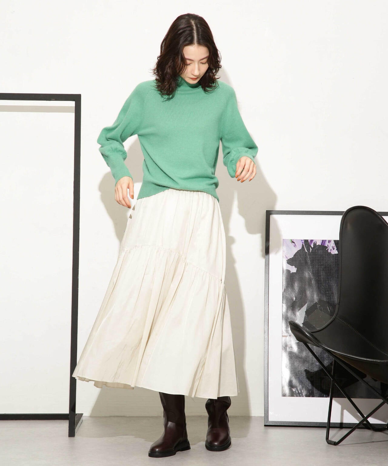 ヘアリーハイゲージフォルムスリーブニット 6693222320