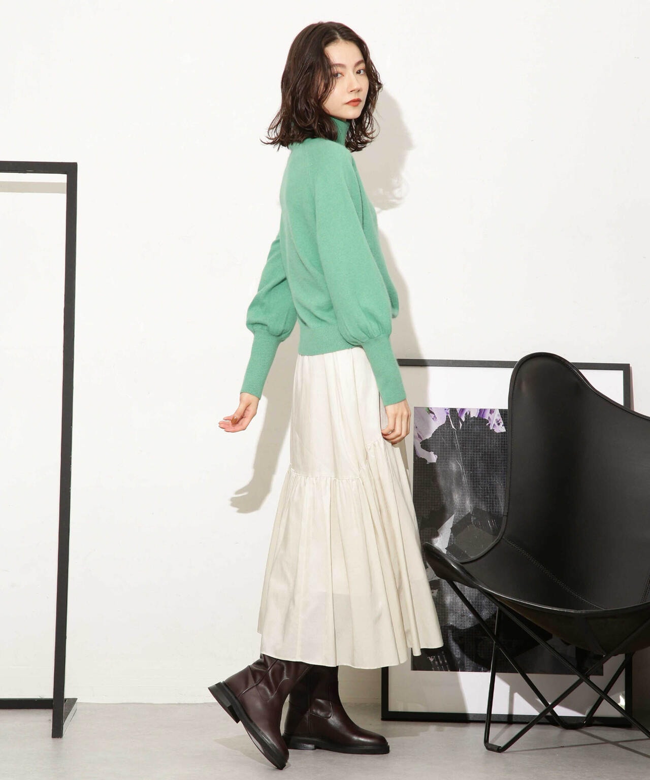 ヘアリーハイゲージフォルムスリーブニット 6693222320