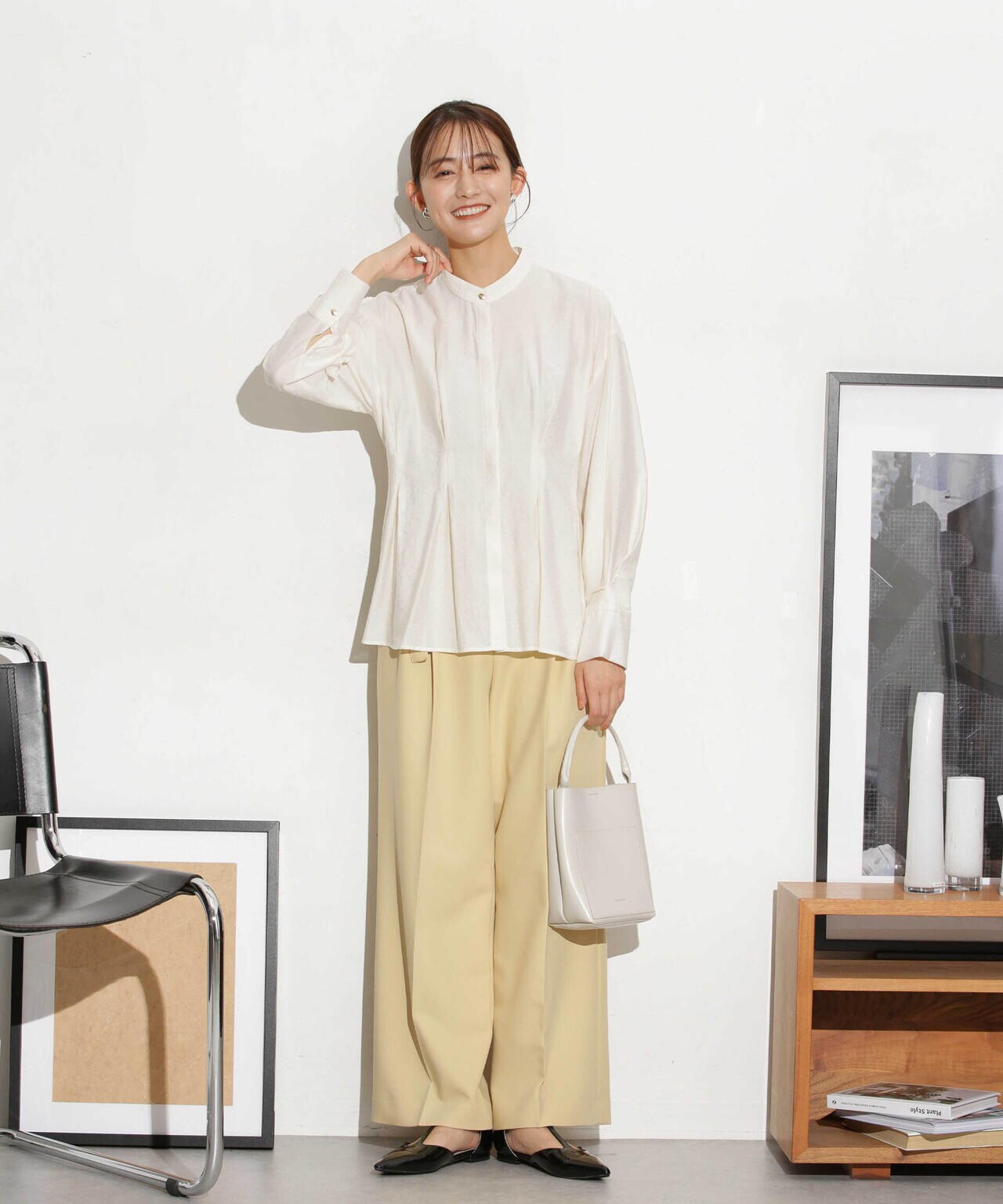 SEQUENZ ワイドパンツ M ライトブルー ニッセン パンツ アンクル丈 ストレッチ ワイドパンツ