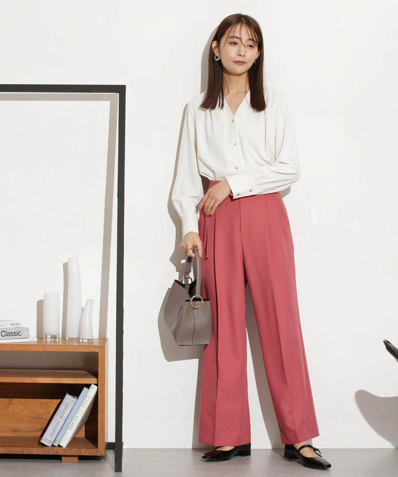 ベルト付きセミワイドツイルパンツ 6693227305