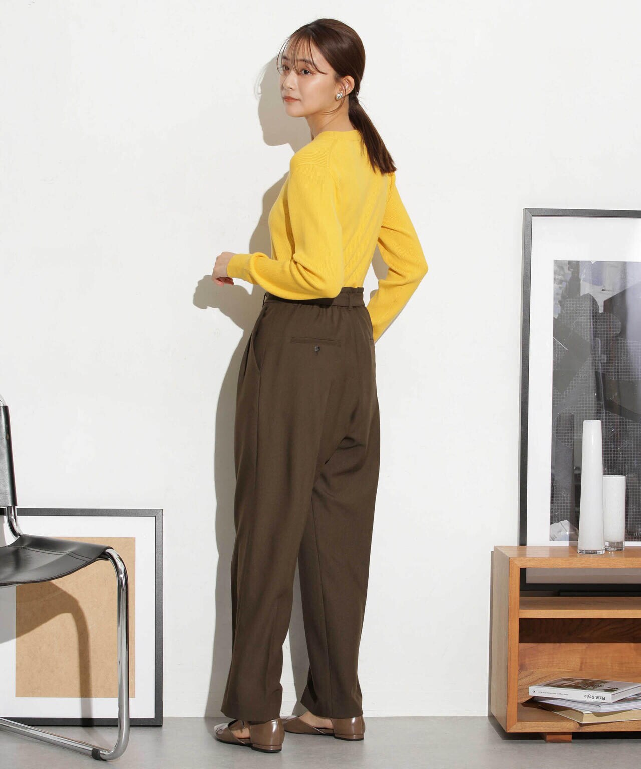 ベルト付きセミワイドツイルパンツ 6693227305