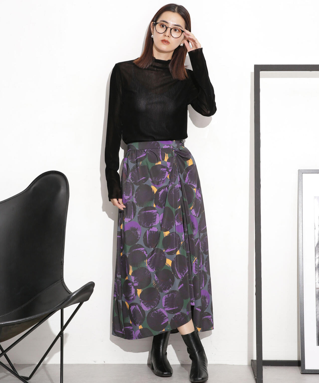 シャーリングイレヘムプリントスカート