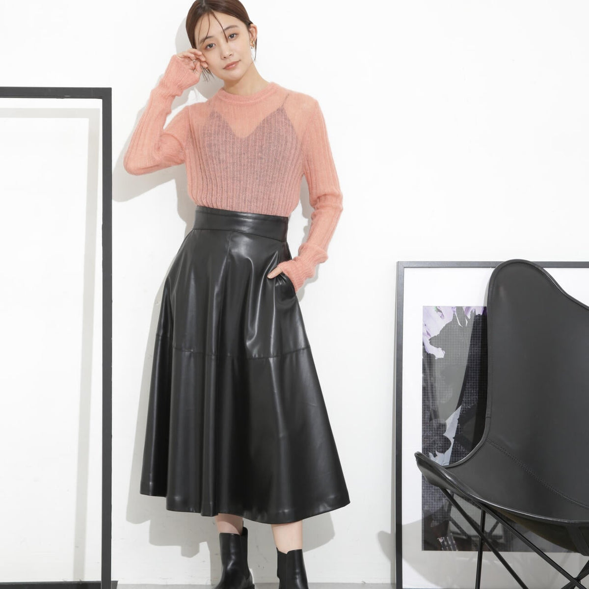 beautiful people レザーフレアースカート フェイクレザーフレアスカート