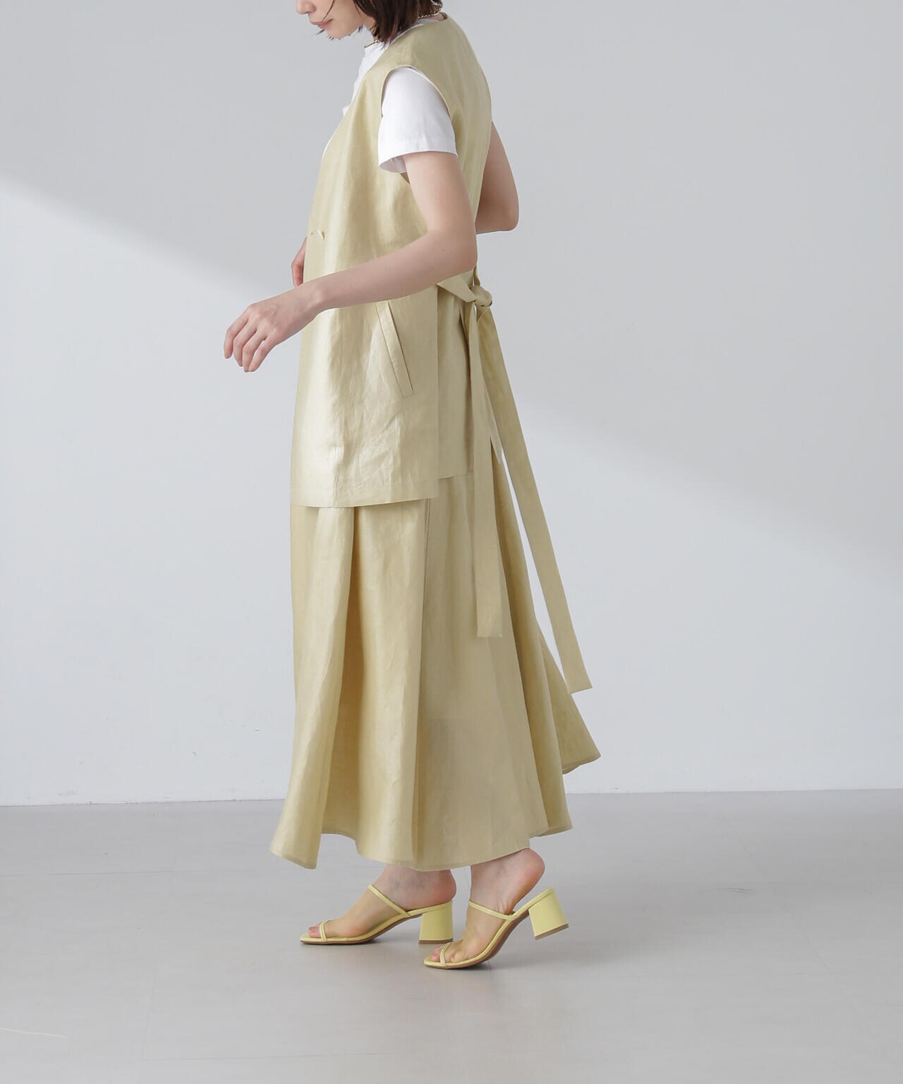 ベルト付 リネン ジレ ( セットアップ 可 )