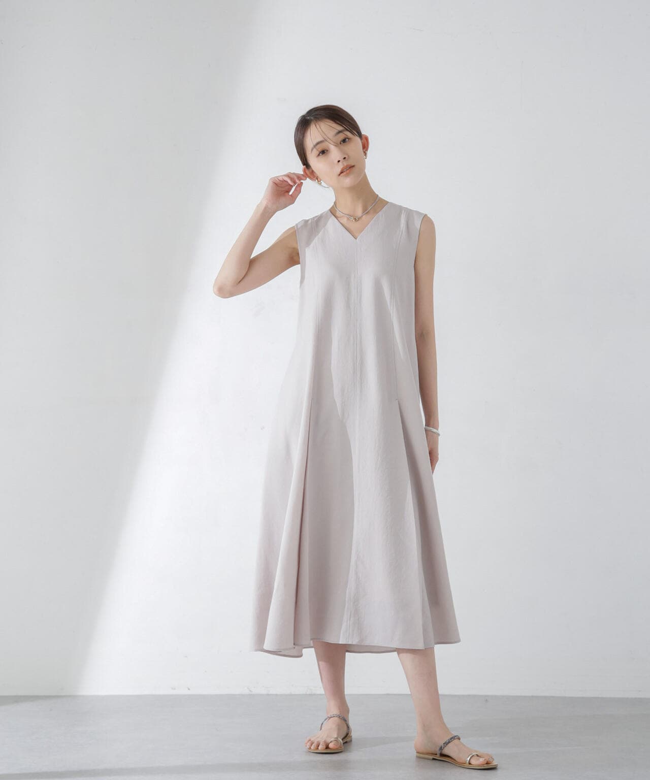 <洗濯機使用可><ノンアイロン>メランジドライ ベルト付きワンピース 6694119305