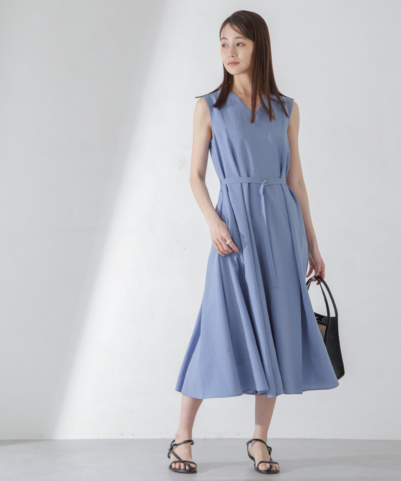 <洗濯機使用可><ノンアイロン>メランジドライ ベルト付きワンピース 6694119305