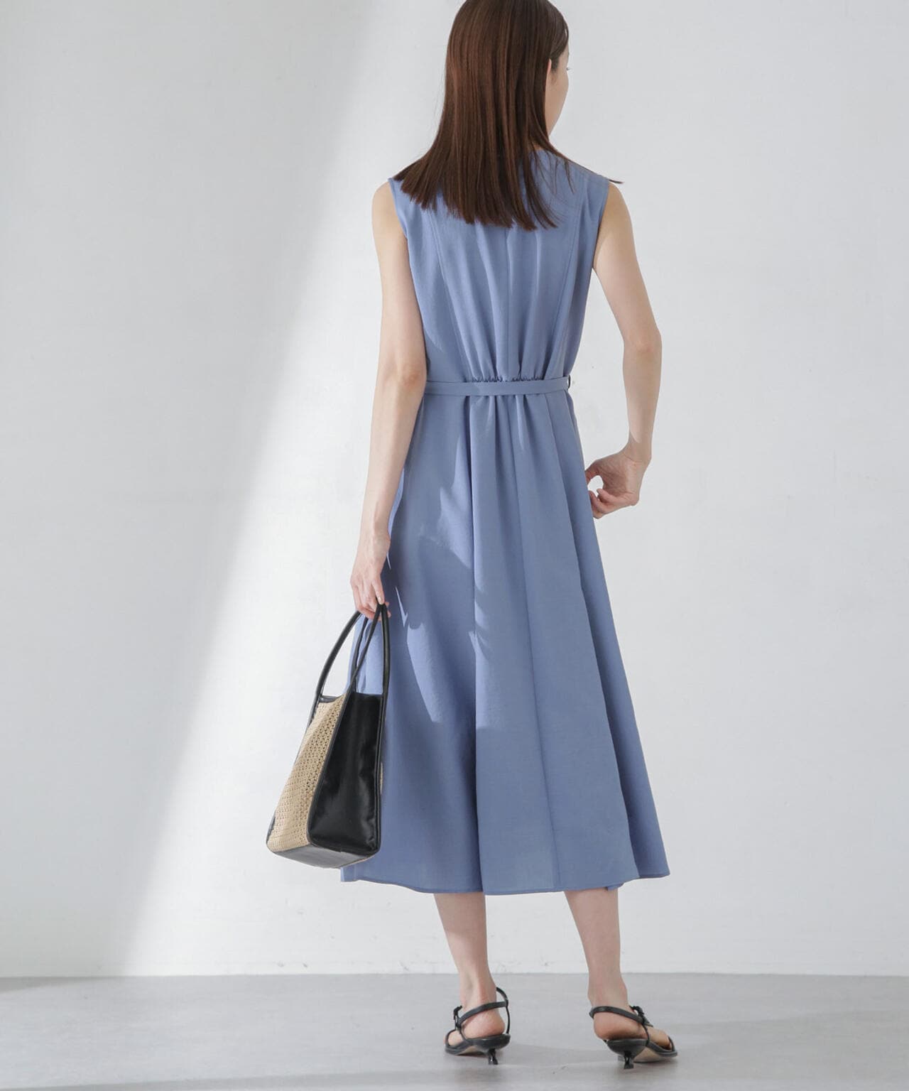 <洗濯機使用可><ノンアイロン>メランジドライ ベルト付きワンピース 6694119305