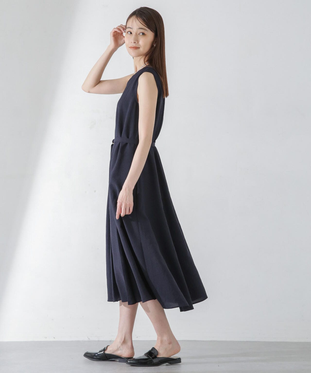 <洗濯機使用可><ノンアイロン>メランジドライ ベルト付きワンピース 6694119305