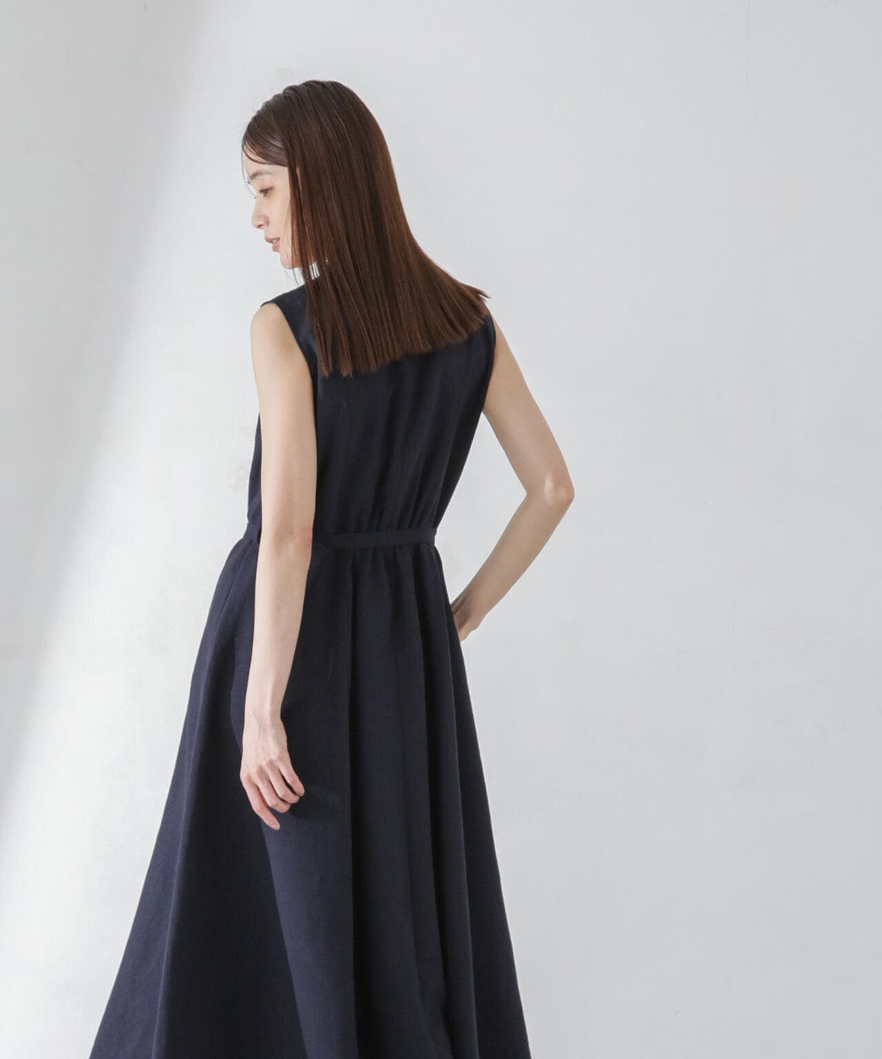 <洗濯機使用可><ノンアイロン>メランジドライ ベルト付きワンピース 6694119305