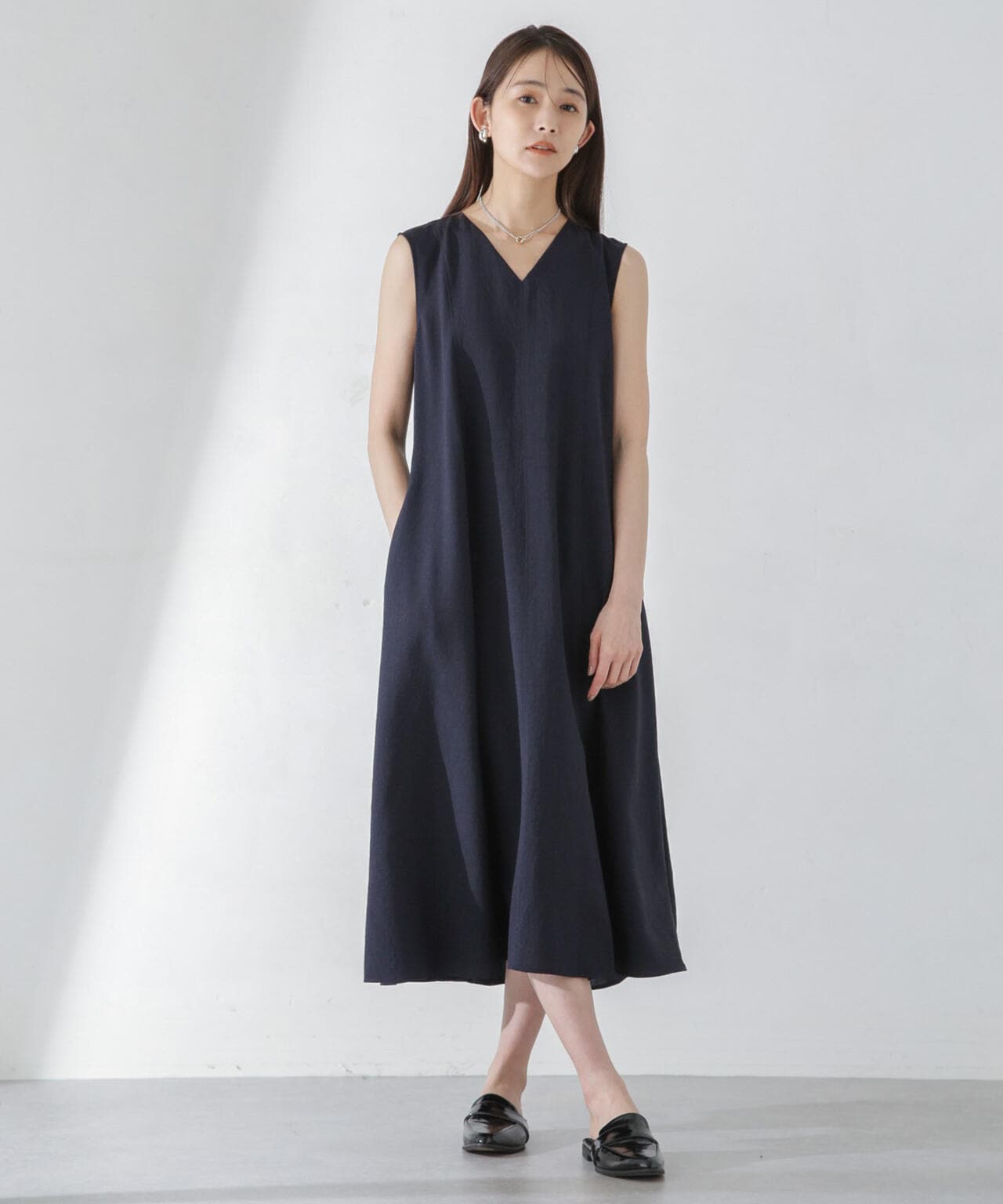 <洗濯機使用可><ノンアイロン>メランジドライ ベルト付きワンピース 6694119305