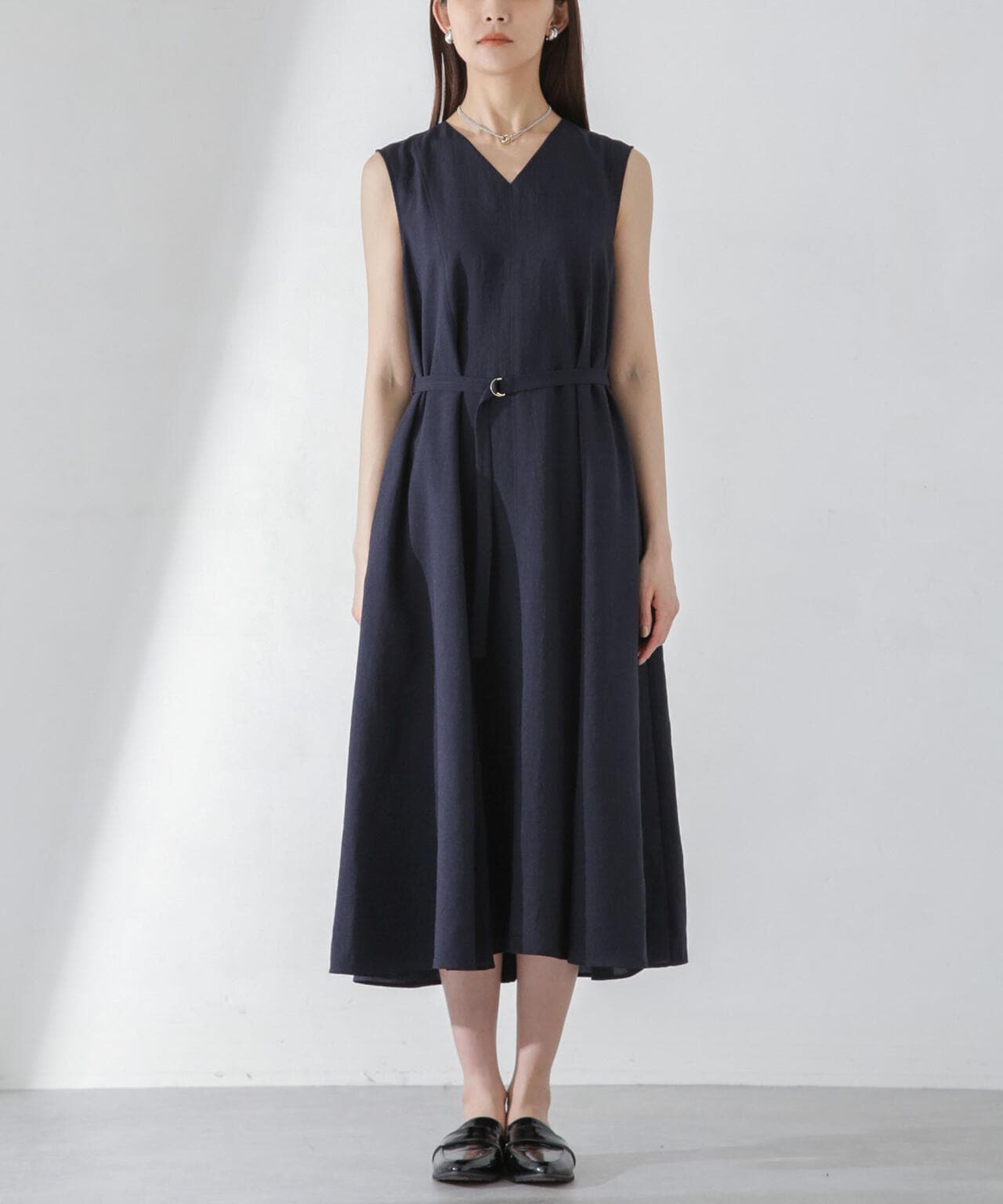 <洗濯機使用可><ノンアイロン>メランジドライ ベルト付きワンピース 6694119305