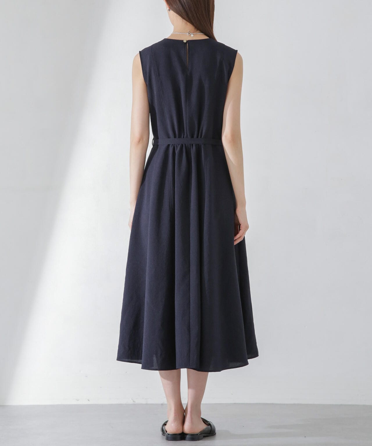 <洗濯機使用可><ノンアイロン>メランジドライ ベルト付きワンピース 6694119305