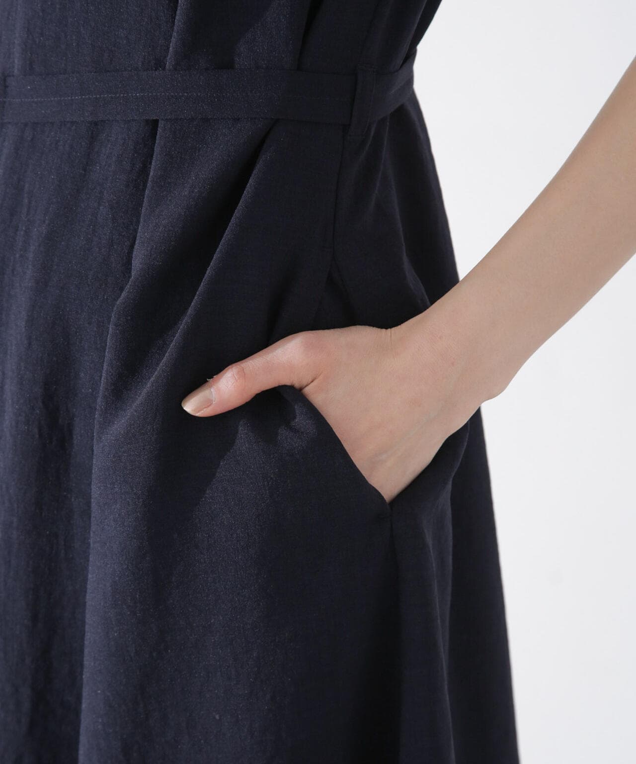 <洗濯機使用可><ノンアイロン>メランジドライ ベルト付きワンピース 6694119305