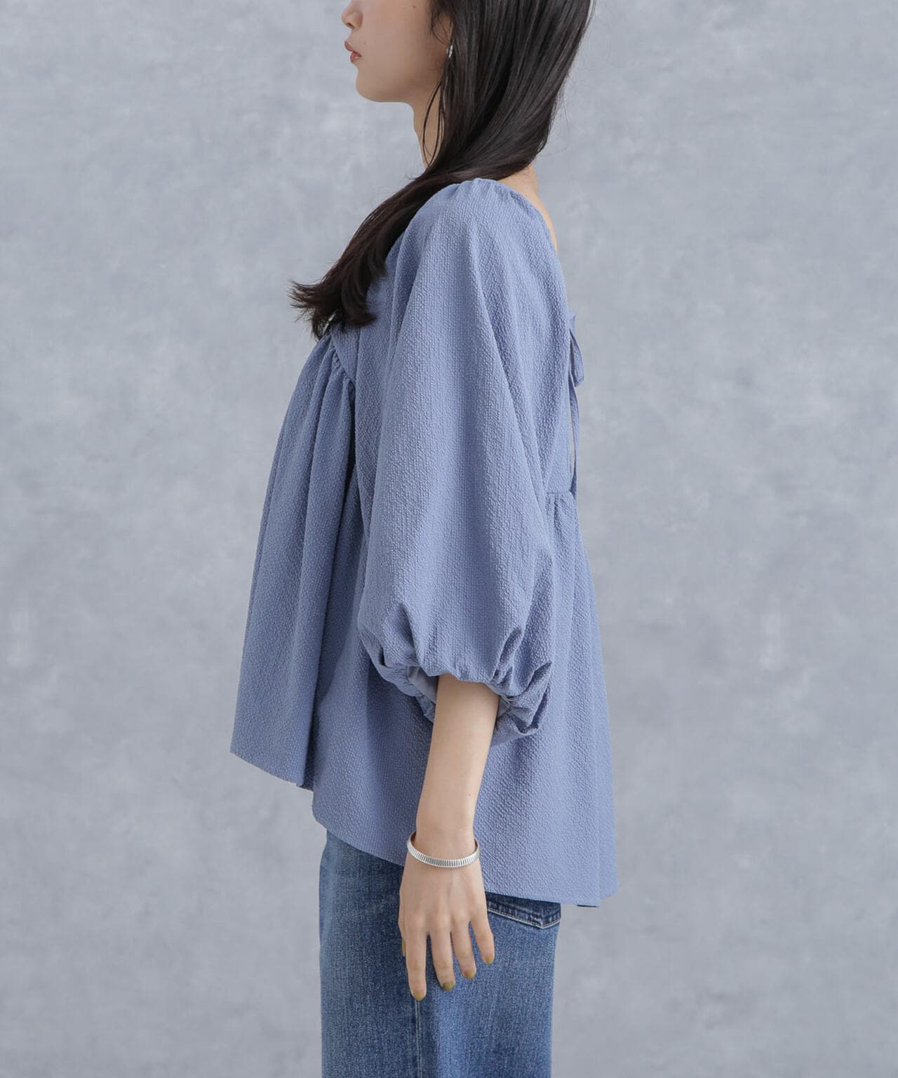 マイクロ サッカー バック リボン ブラウス