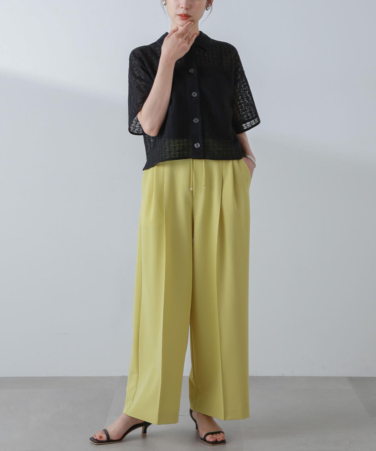 レース ジャガード クロップド ニット カーディガン