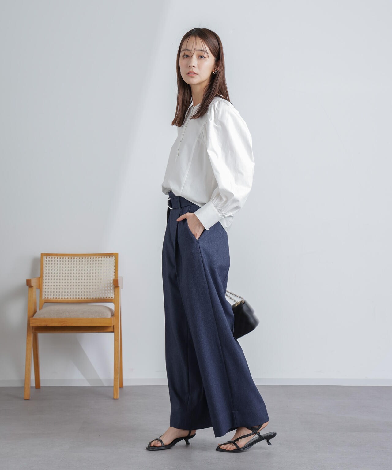 共ベルト 付き ハイウエスト パンツ
