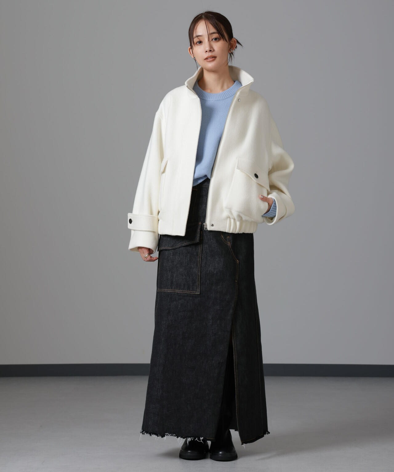 PECOLAMB ウール カシミヤ スタンドカラー ジップブルゾン