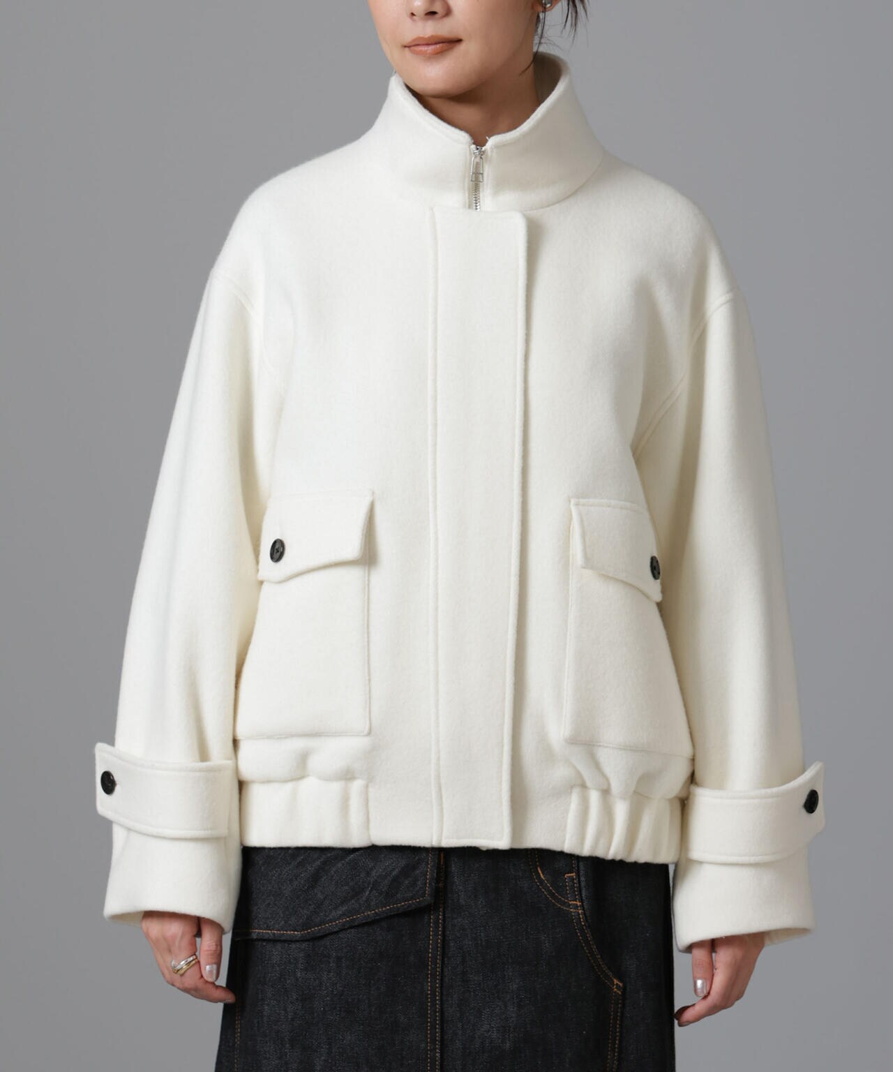 PECOLAMB ウール カシミヤ スタンドカラー ジップブルゾン PECOLAMB ウール カシミヤ スタンドカラー ジップブルゾン