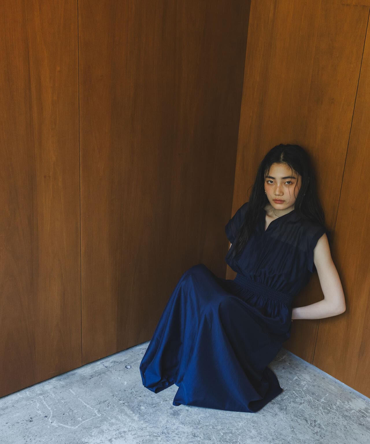 シアーサテンウエストシャーリングワンピース 6694219306