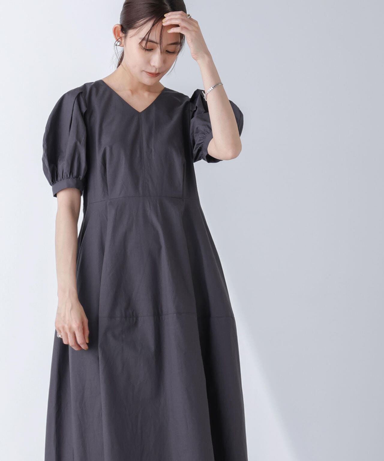 リネンブレンドコクーン切り替えワンピース 6694219311