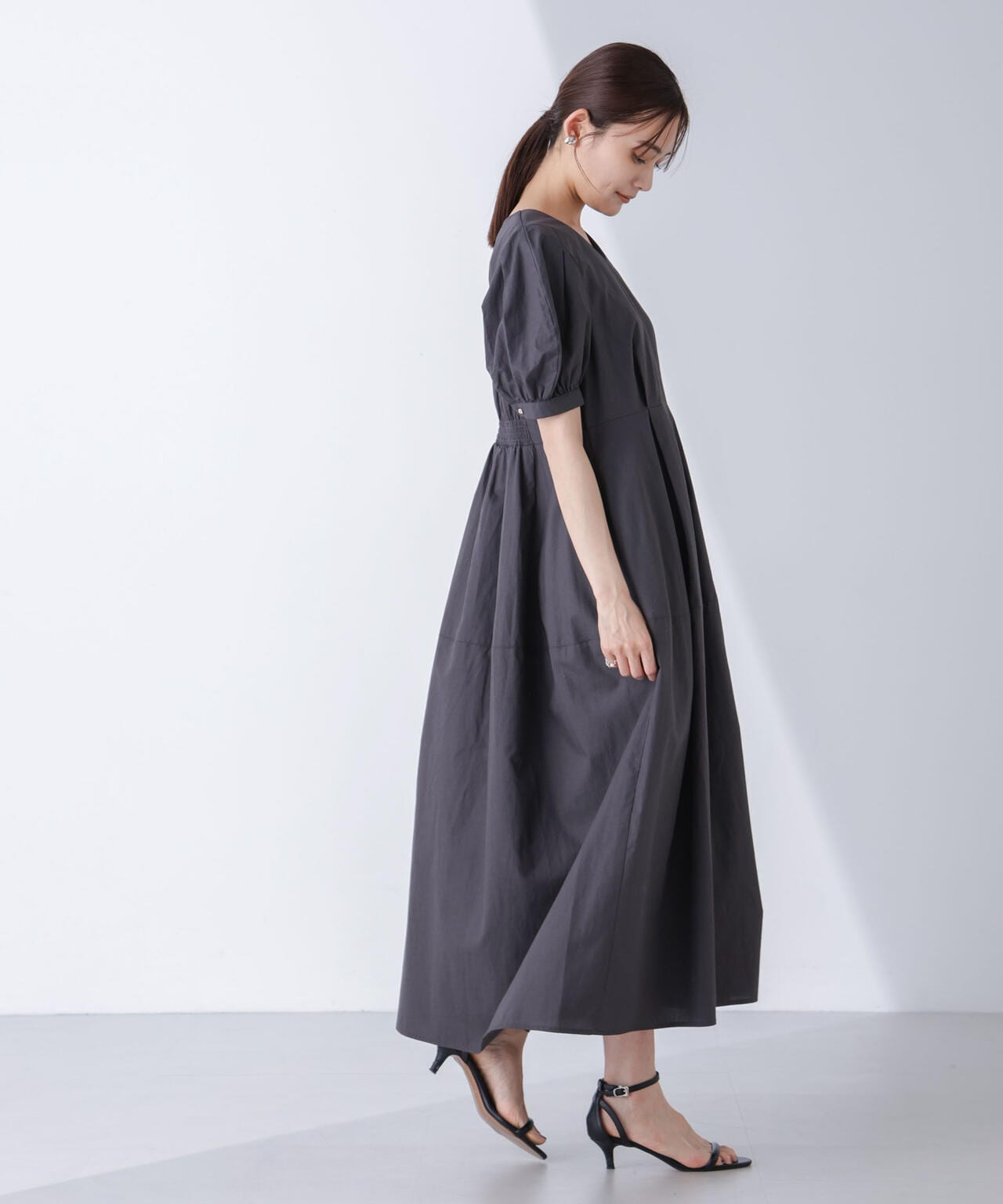 リネンブレンドコクーン切り替えワンピース 6694219311