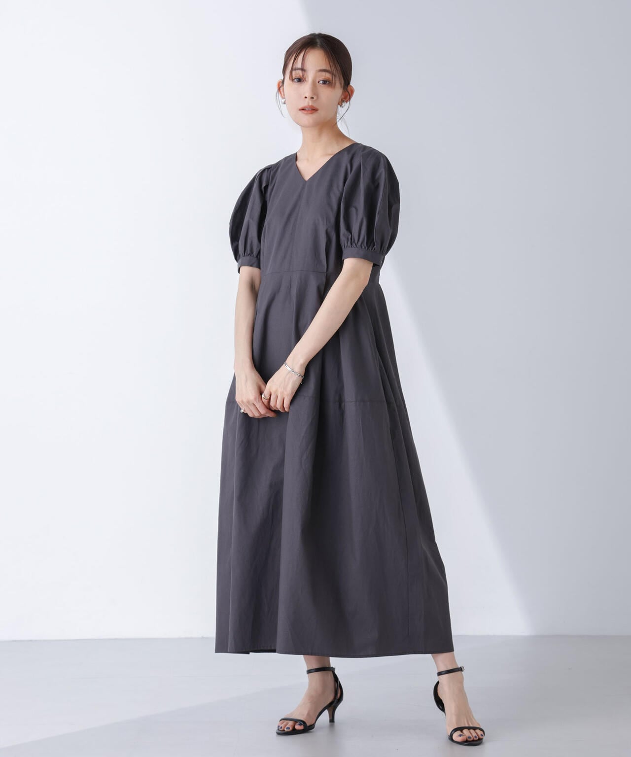 リネンブレンドコクーン切り替えワンピース 6694219311