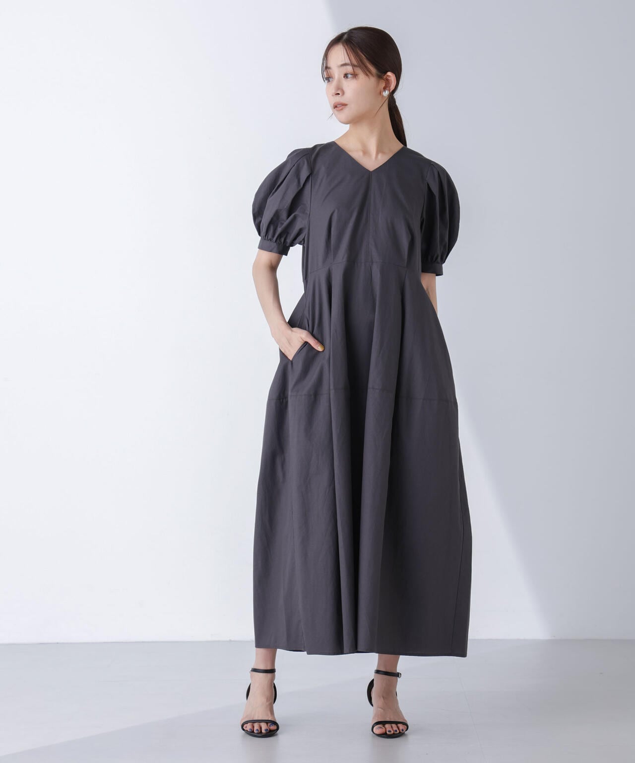 リネンブレンドコクーン切り替えワンピース 6694219311