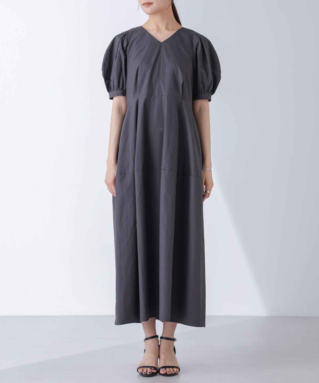 リネンブレンドコクーン切り替えワンピース 6694219311