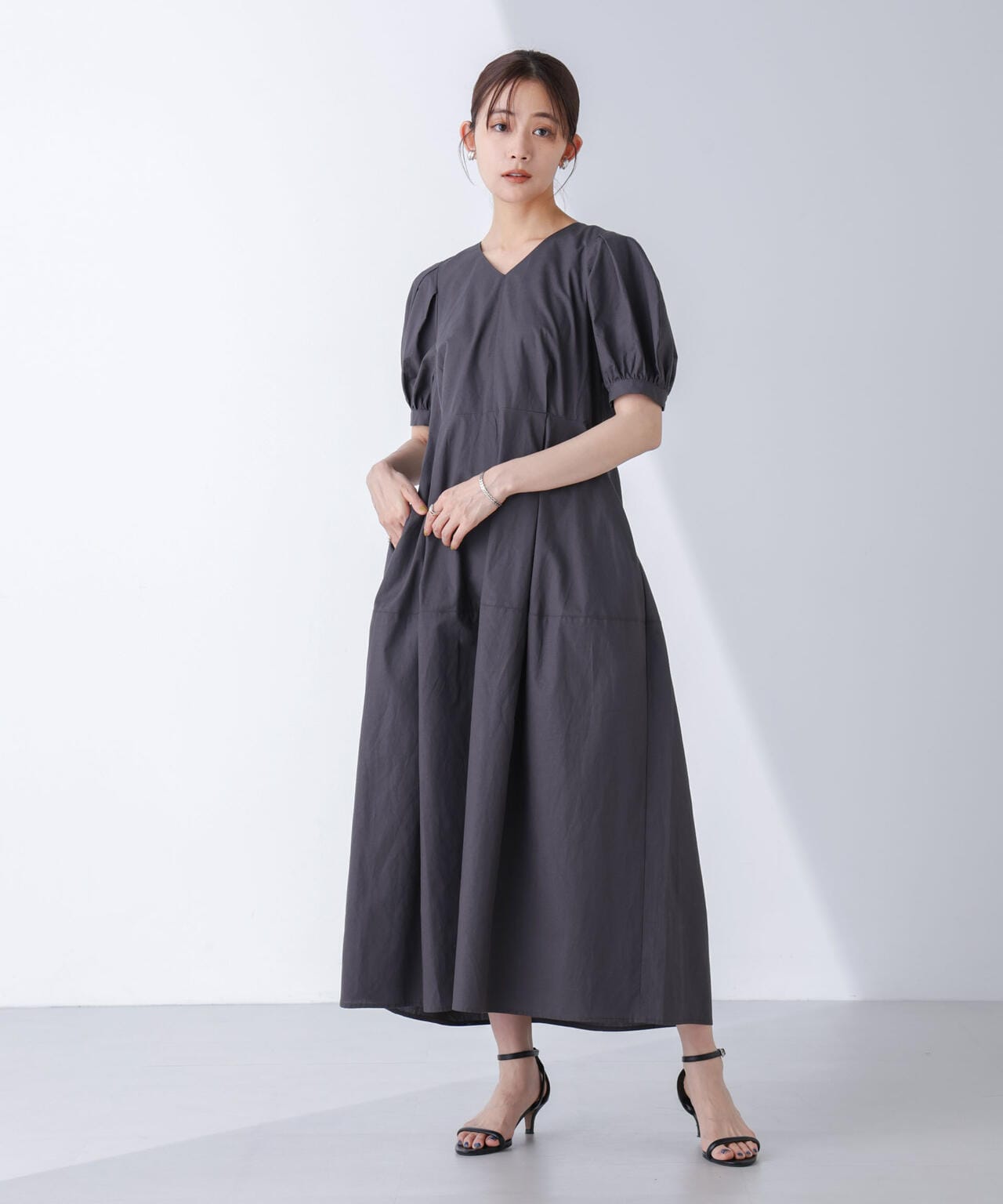 リネンブレンドコクーン切り替えワンピース 6694219311