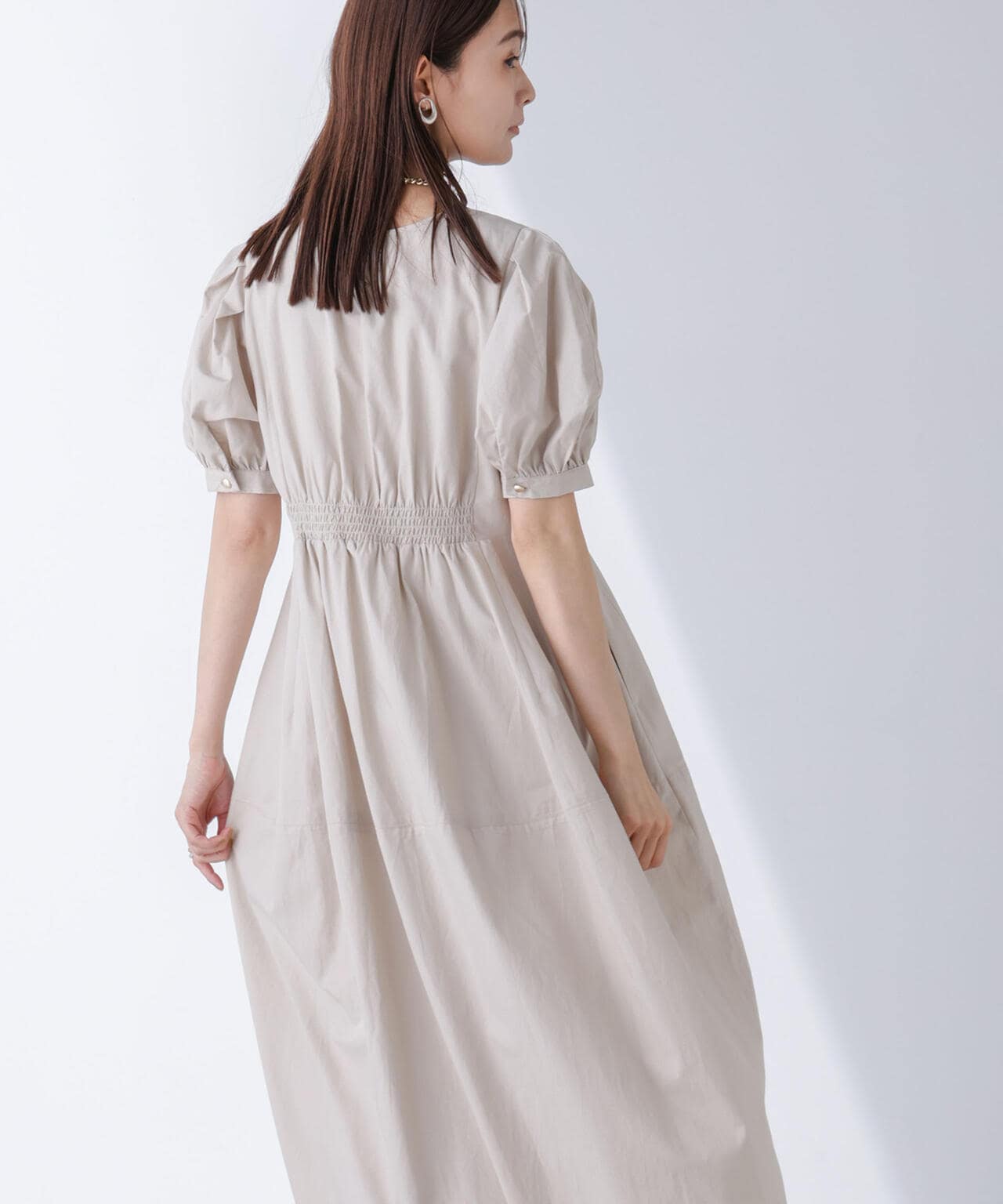 リネンブレンドコクーン切り替えワンピース 6694219311