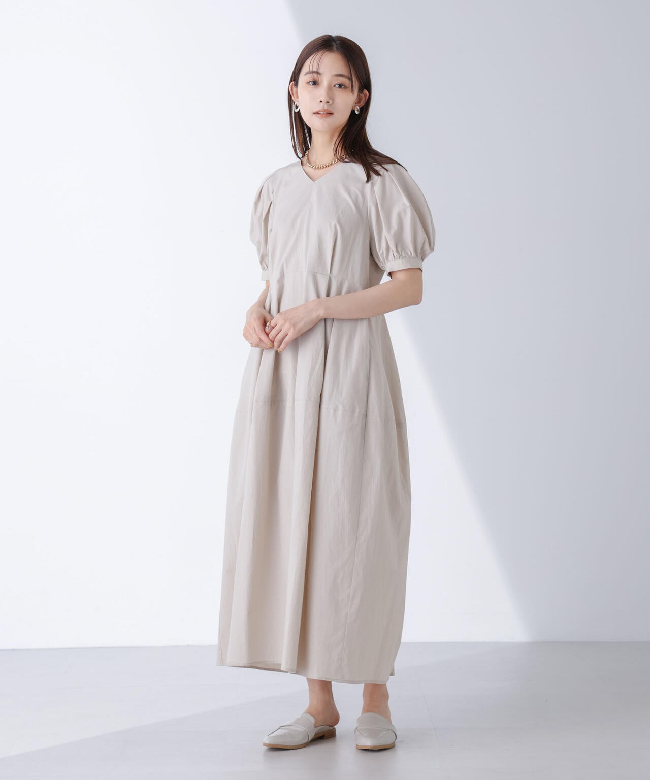 リネンブレンドコクーン切り替えワンピース 6694219311