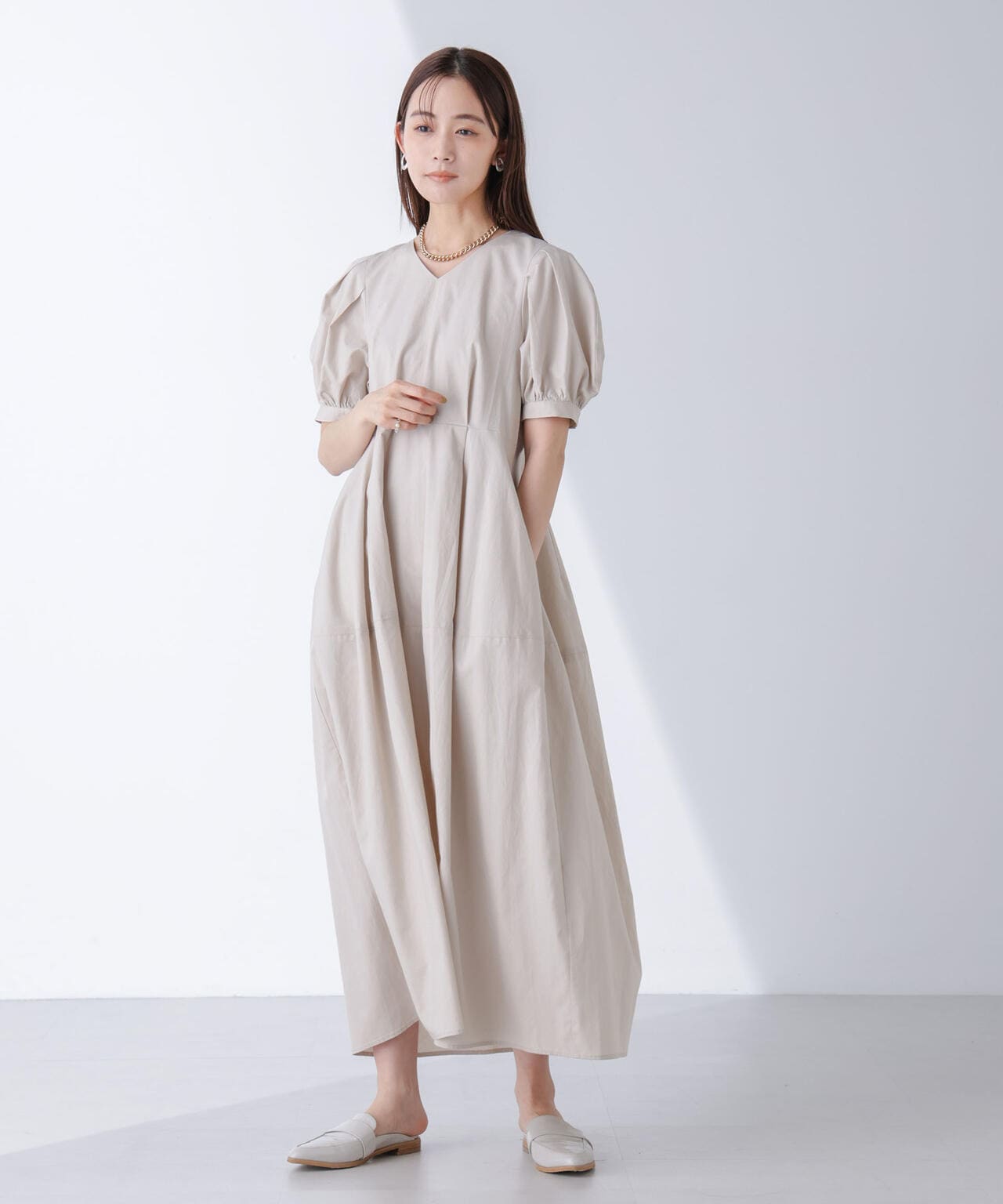 リネンブレンドコクーン切り替えワンピース 6694219311