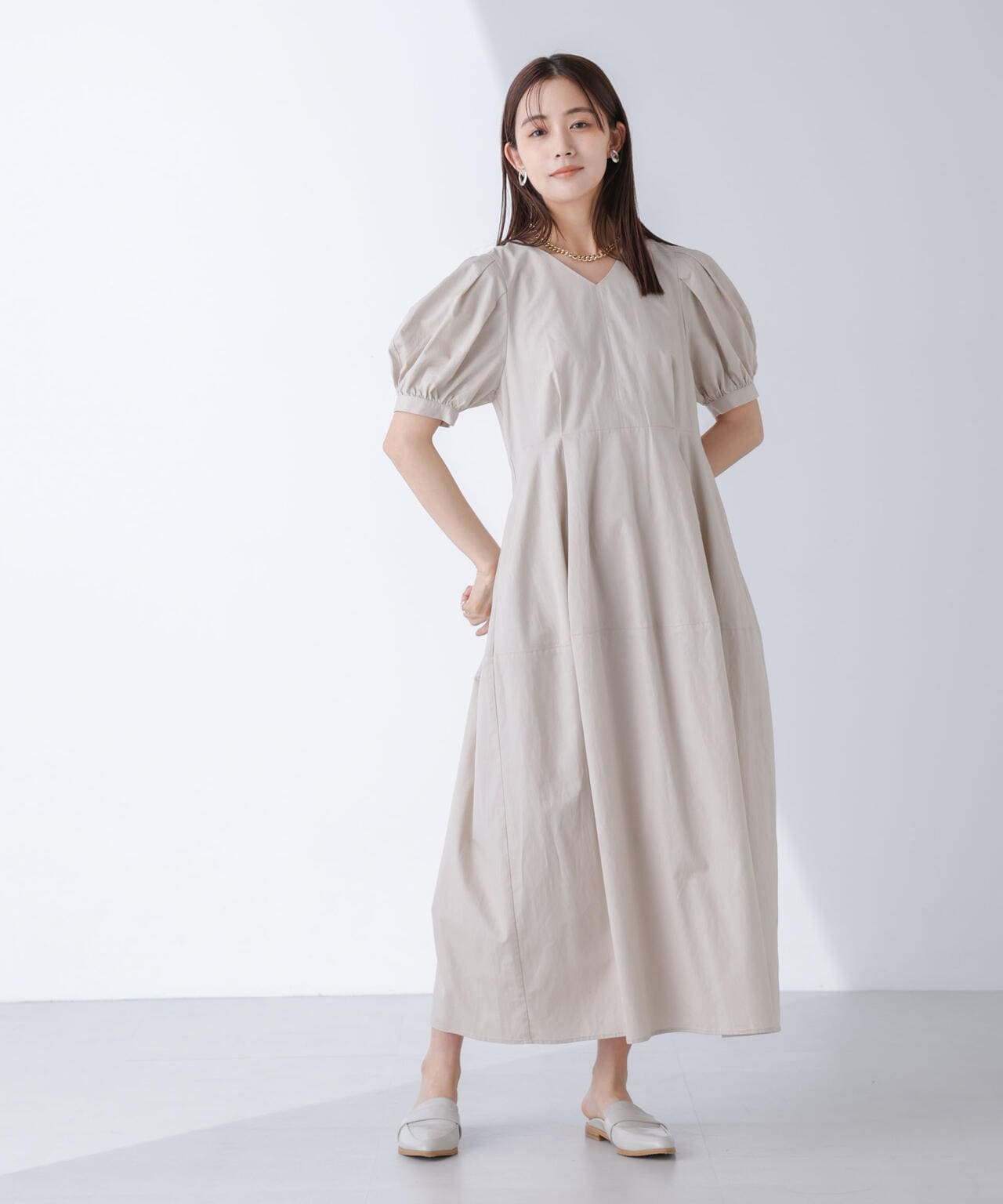 リネンブレンドコクーン切り替えワンピース 6694219311