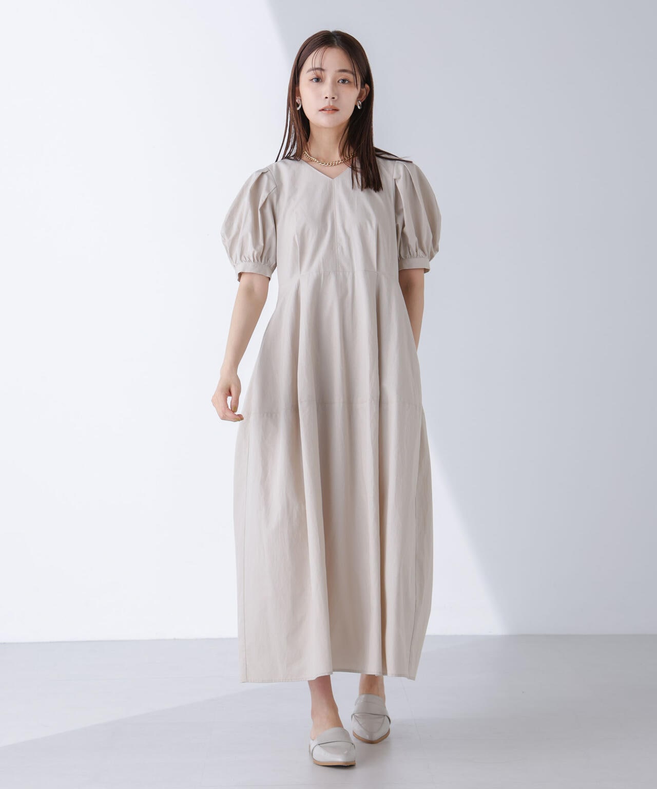 リネンブレンドコクーン切り替えワンピース 6694219311