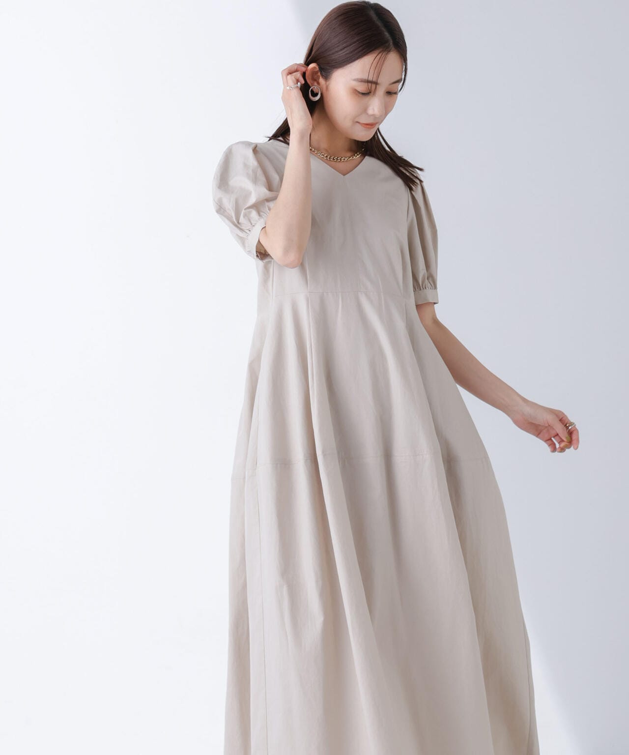 リネンブレンドコクーン切り替えワンピース 6694219311