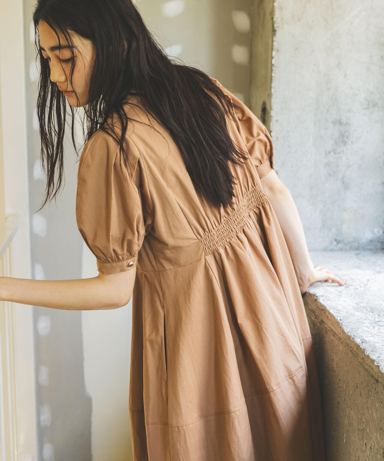 リネンブレンドコクーン切り替えワンピース 6694219311