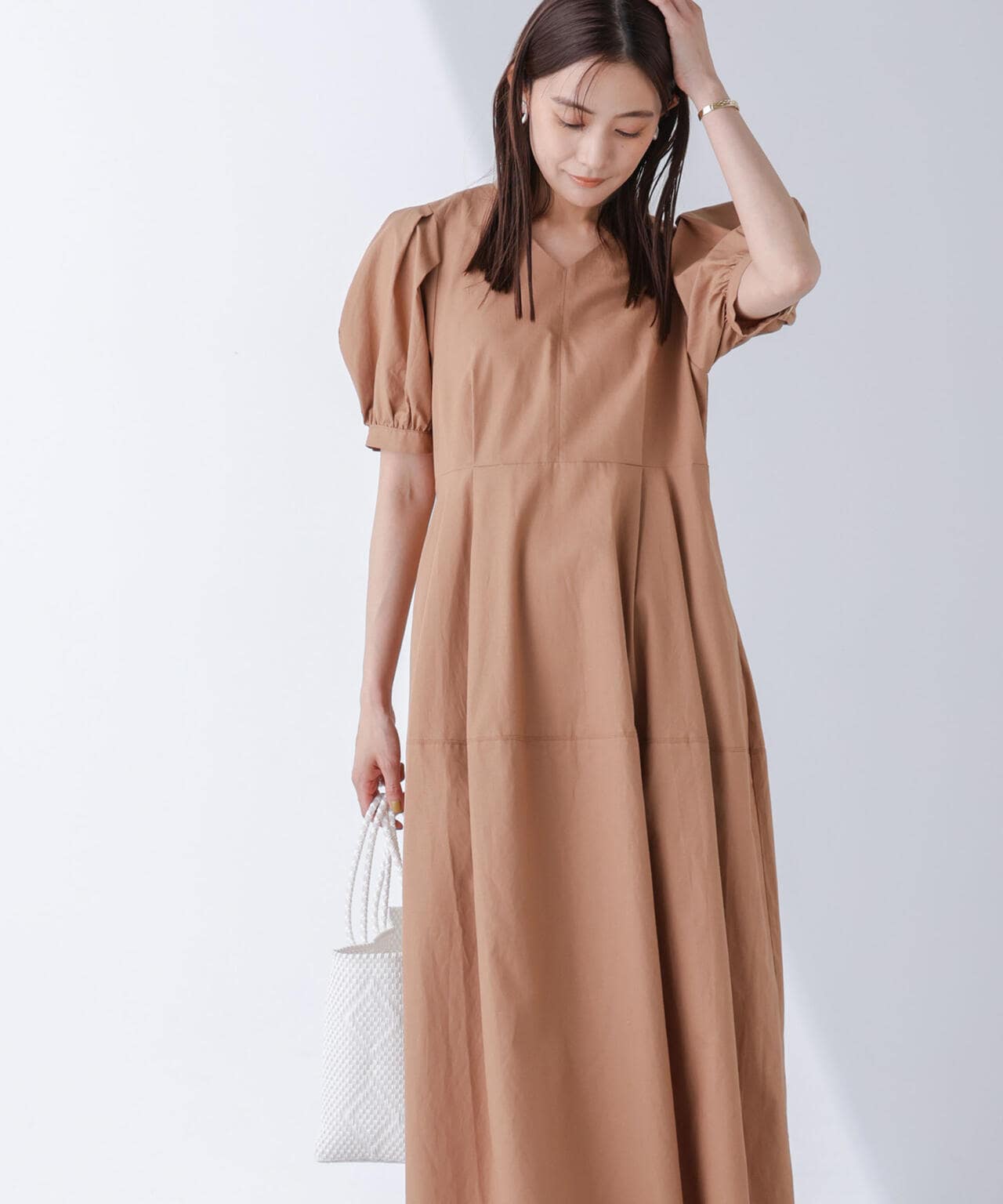 リネンブレンドコクーン切り替えワンピース 6694219311